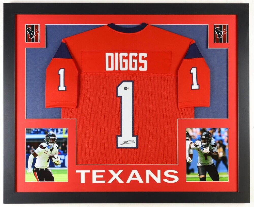 Stefon Diggs Signed 35x43 Houston Texans Framed & Matted Jersey (Beckett) WR