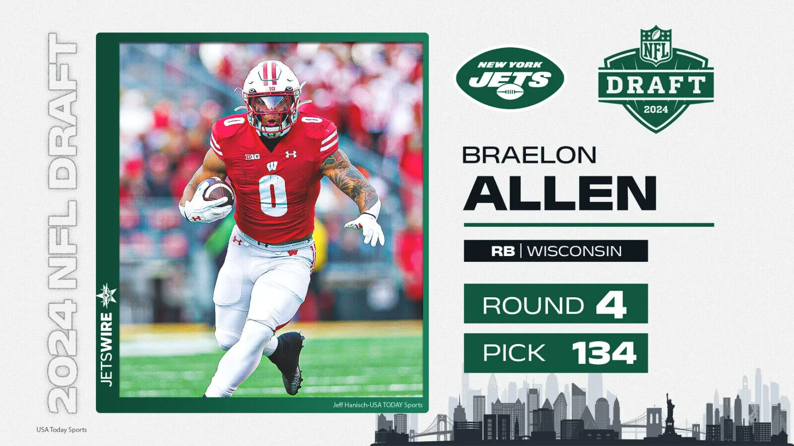 Braelon Allen Signed New York Jets Jersey (Beckett) Ex OSU Buckeye Running Back