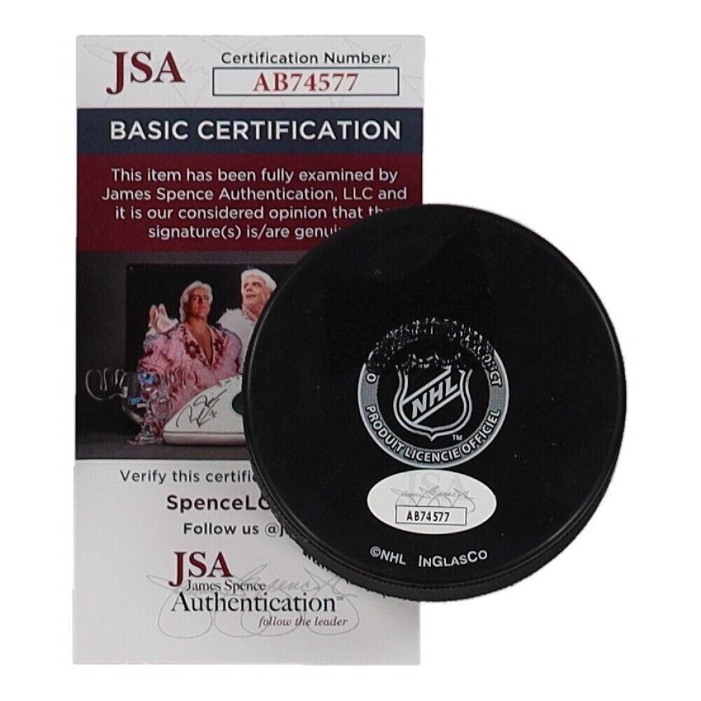 Ron Greschner Signed New York Rangers Logo Puck (JSA COA)16 Year Veteran Defense