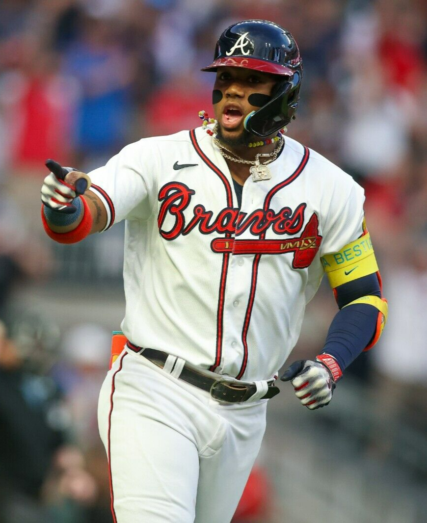 Ronald Acuna Jr Signed Atlanta Braves 35"x 43" Framed Signed Jersey 2023 N.L MVP