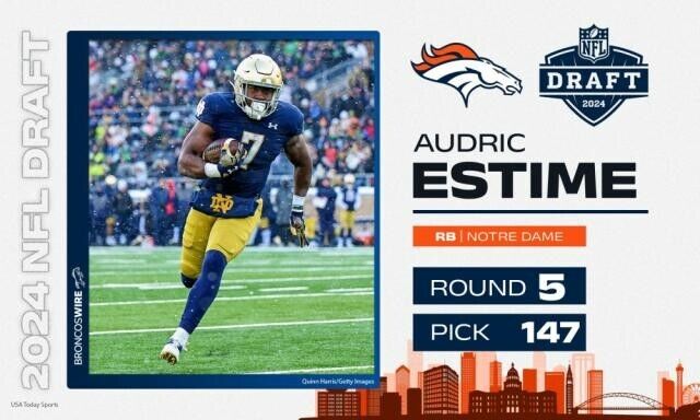 Audric Estime Signed Denver Broncos Mini Helmet (Beckett) Ex Notre Dame R.B.