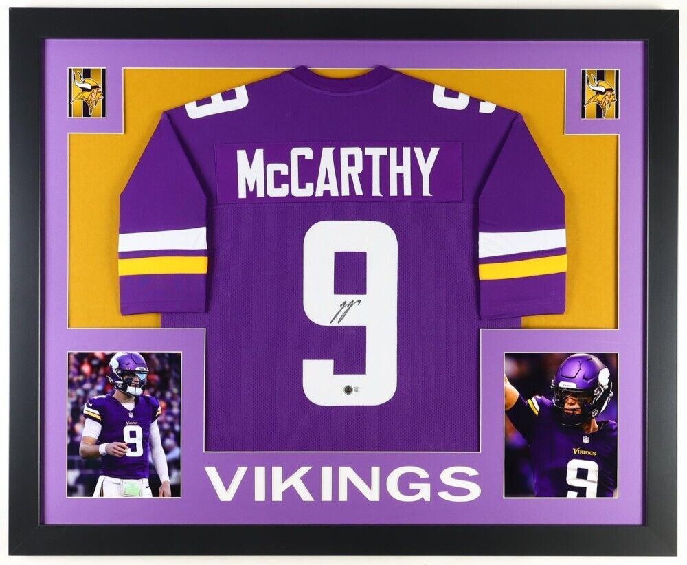 J. J. McCarthy Signed Minnesota Vikings 35"x43" Framed Jersey (Beckett) 2024 QB