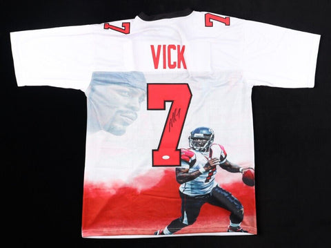 Michael Vick Signed Atlanta Falcons White Photo Jersey (JSA COA) 4×Pro Bowl QB