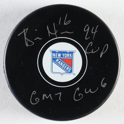 Brian Noonan Signed New York Rangers Logo Puck Insc "94 Cup & GW7 GWG" (JSA COA)