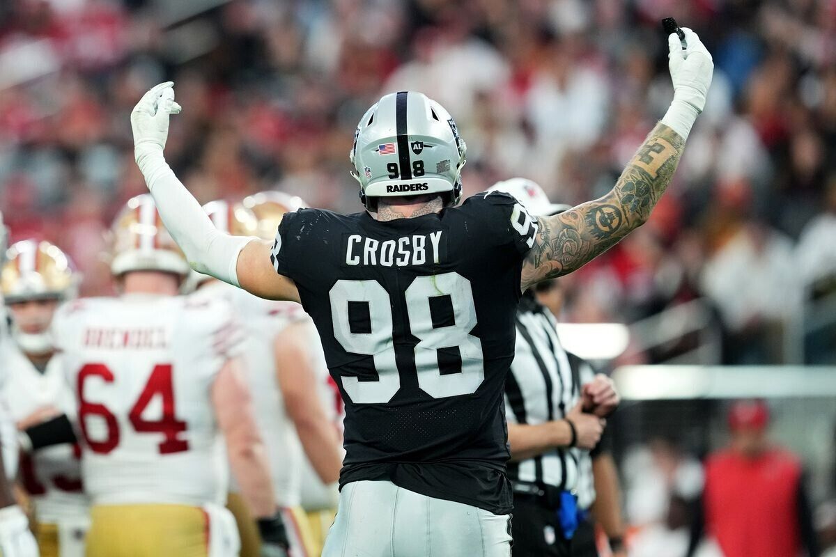 Maxx Crosby Signed Las Vegas Raiders 35x43 Framed Jersey (Beckett) 3xPro Bowl DT