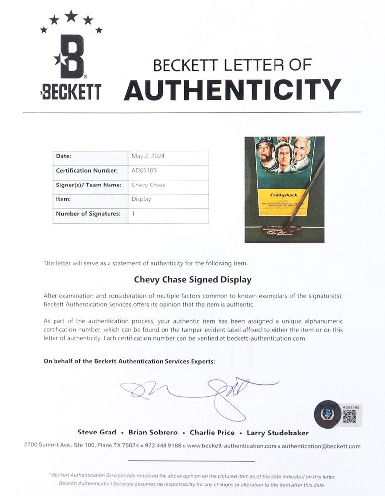 Chevy Chase Signed "Caddyshack" Framed Putter Display w Poster Print Beckett LOA