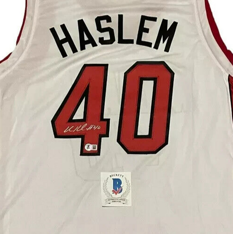 Udonis Haslem Signed Miami Heat White Jersey (Beckett) 3×NBA Champion / Forward