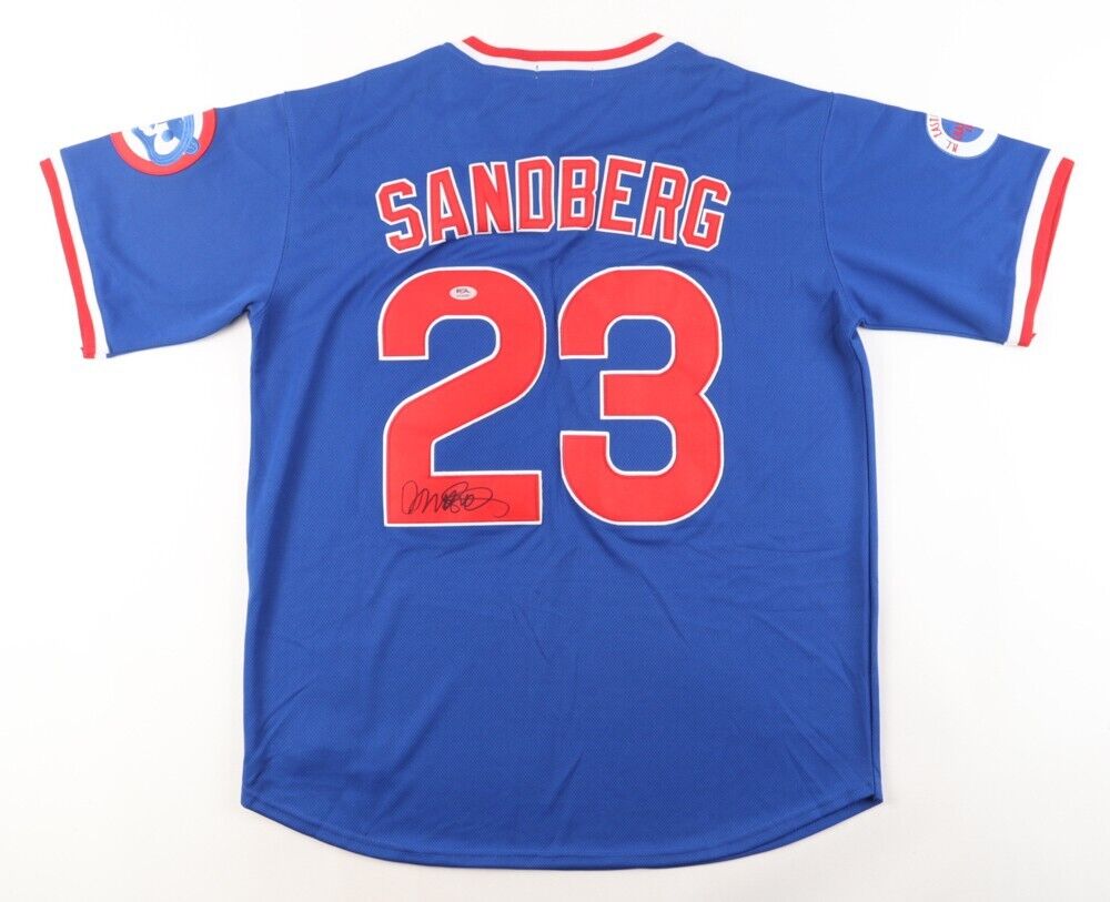 Ryne Sandberg Signed Cubs Mitchell & Ness Jersey (PSA) Chicago's HOF 2nd Baseman