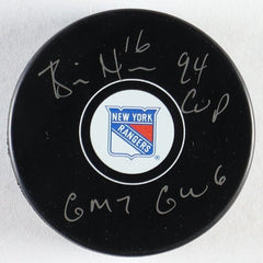 Brian Noonan Signed New York Rangers Logo Puck Inscrbd 94 Cup & GW7 GWG/ JSA COA