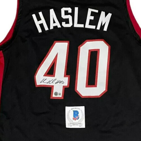 Udonis Haslem Signed Miami Heat Black Jersey (Beckett) 3×NBA Champion / Forward