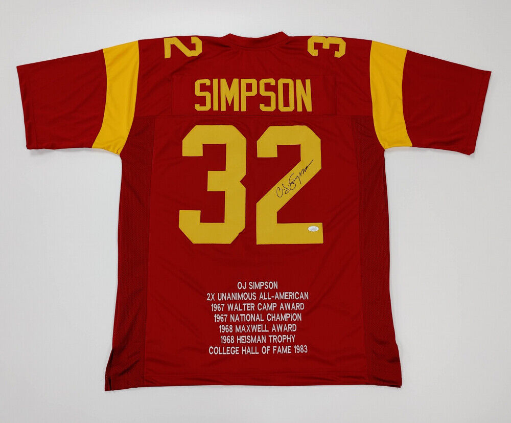O J Simpson Signed USC Trojans Career Highlight Stat Jersey (JSA COA) Bills R.B