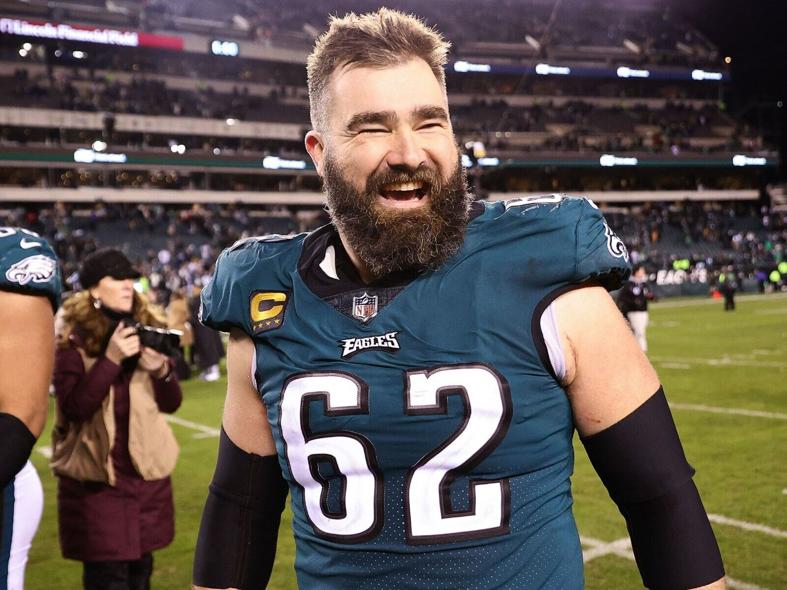 Jason Kelce Signed Philadelphia Eagle 35"x43" Framed Jersey (PSA) Super Bowl LII