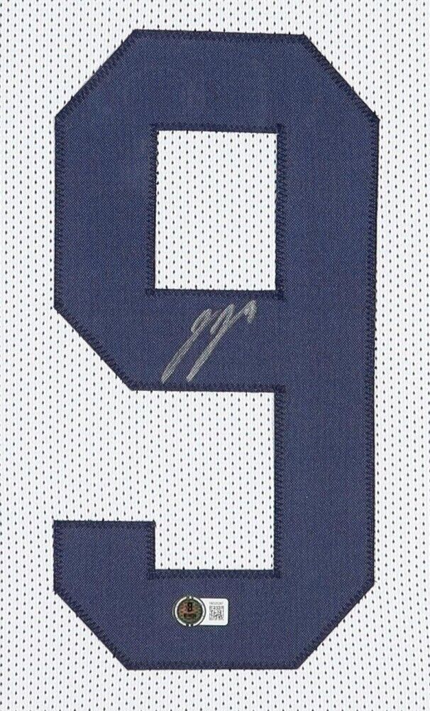 J.J. McCarthy Signed Michigan Wolverines 35x43 Framed Jersey (Beckett) 2023 Q.B.