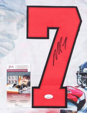 Michael Vick Signed Atlanta Falcons White Photo Jersey (JSA COA) 4×Pro Bowl QB