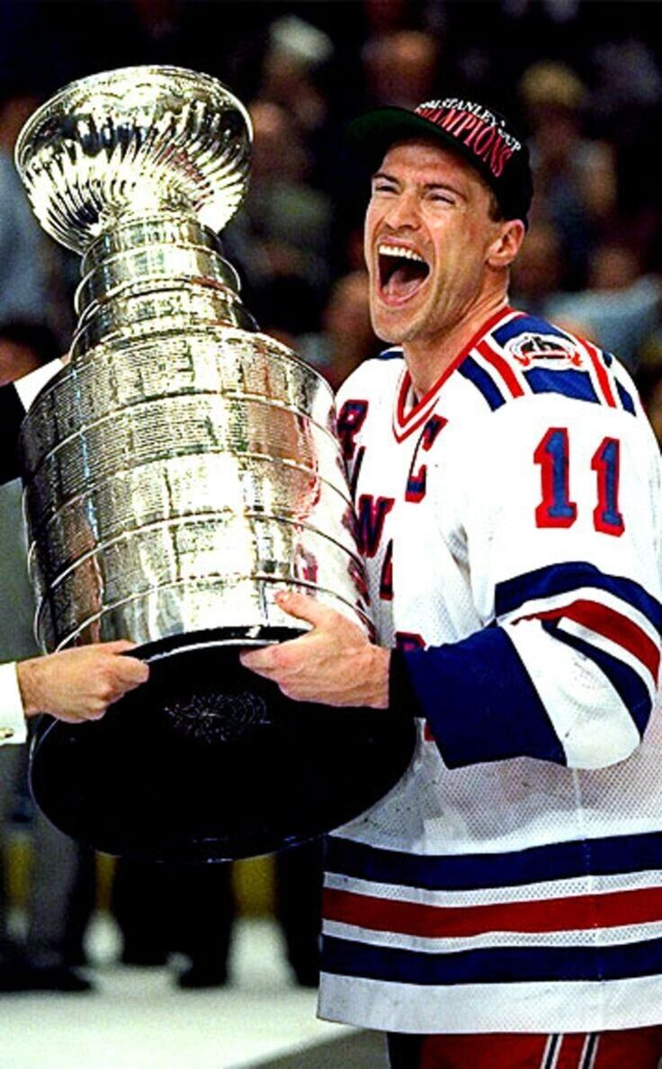 Eddie Olczyk Signed New York Rangers Logo Puck Inscribed "94 SC Champs"(JSA COA)