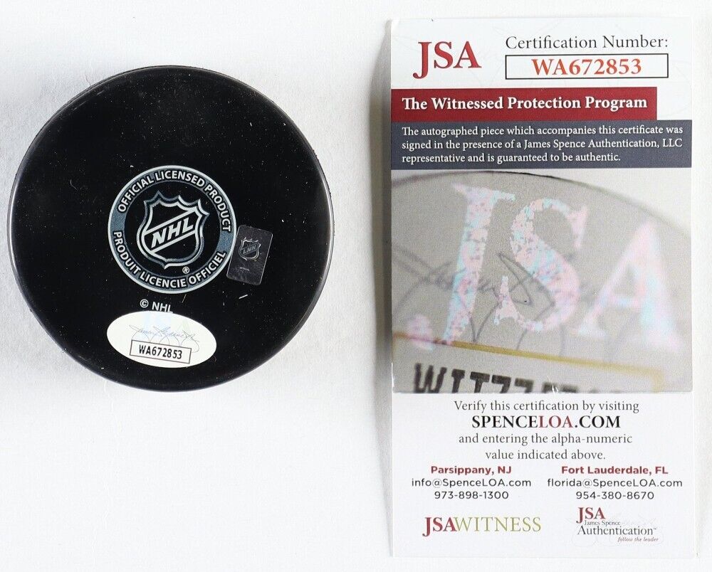 Eddie Olczyk Signed New York Rangers Logo Puck Inscribed "94 SC Champs"(JSA COA)