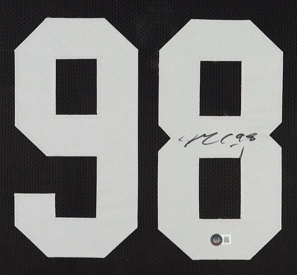 Maxx Crosby Signed Las Vegas Raiders 35x43 Framed Jersey (Beckett) 3xPro Bowl DT