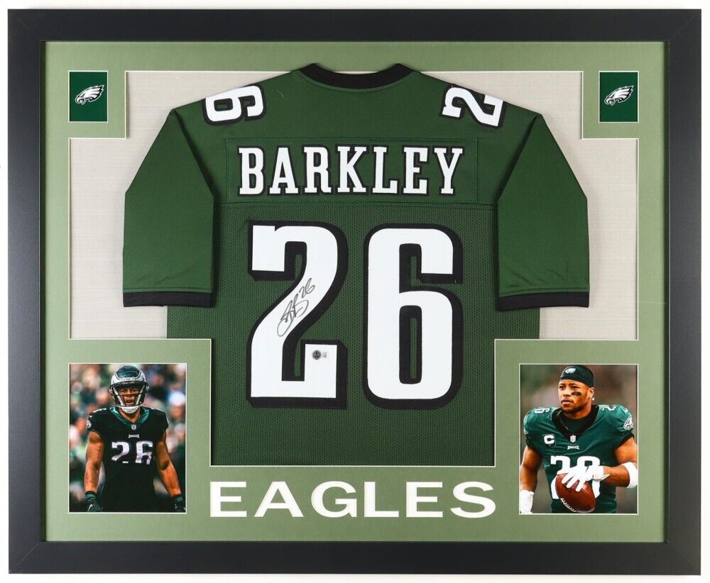 Saquon Barkley Signed Philadelphia Eagles 35"x43" Framed Jersey (Beckett) R.B.