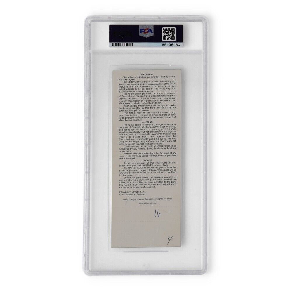 Chipper Jones Signed 1991 All-Star Game Ticket (PSA Autograph Graded 10) Braves