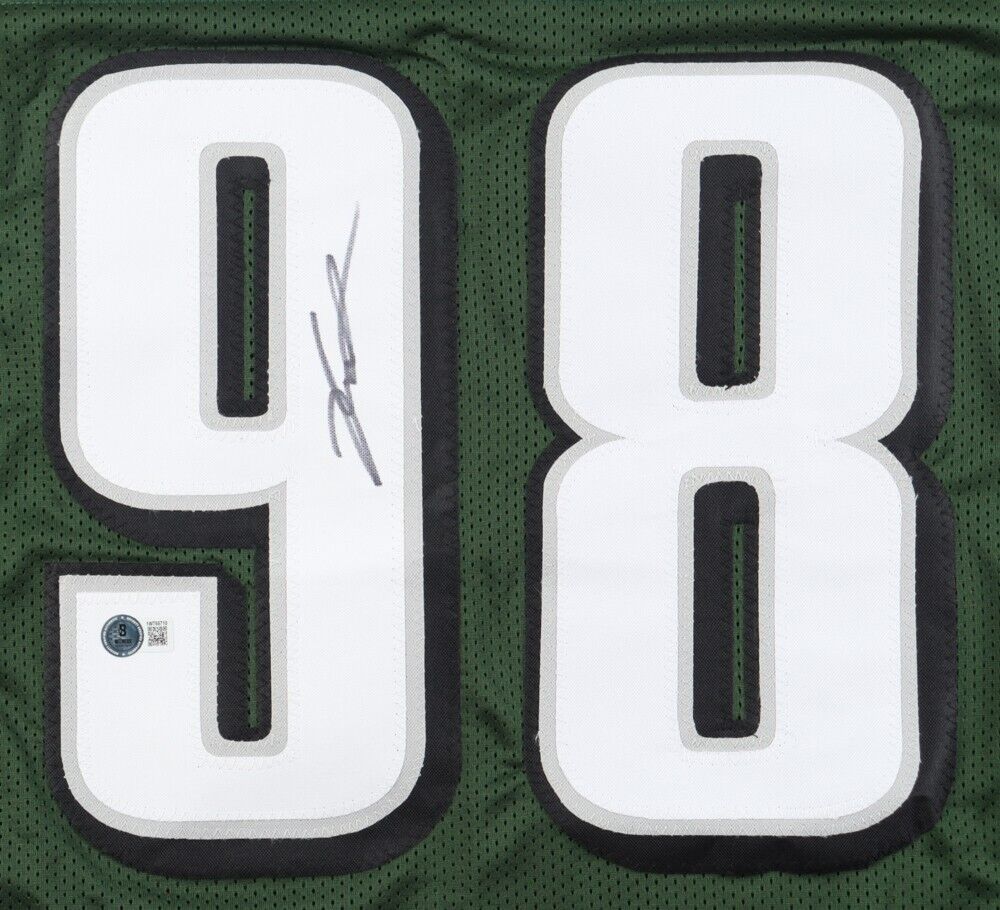 Jalen Carter Signed Philadelphia Eagles Dark Green Jersey (Beckett)Ex-Georgia DT
