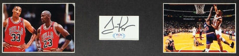 Scottie Pippen Signed Framed Cut Display w Jersey (PSA) Chicago Bulls 6xChampion