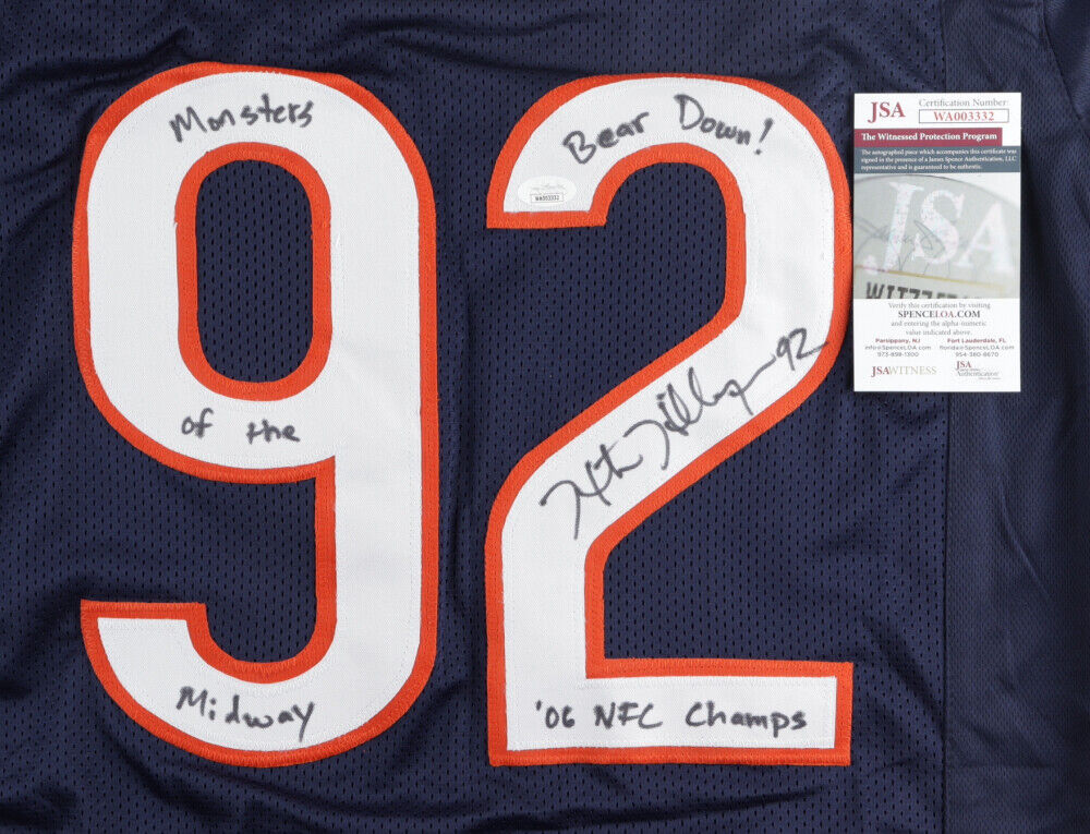 Hunter Hillenmeyer Signed Chicago Bears Jersey with Multiple Inscriptions (JSA)