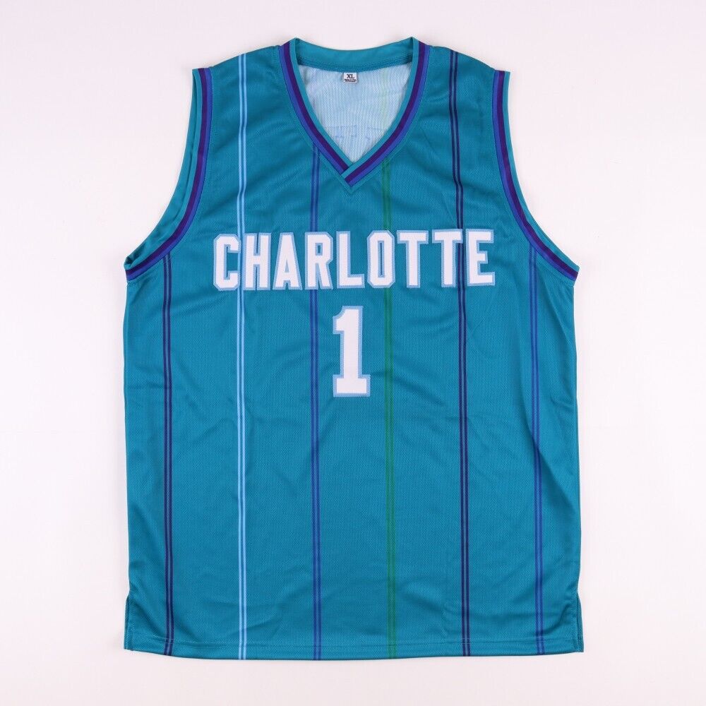 Baron Davis Signed Hornets Jersey (Beckett) Charlotte 1999 Draft Pick #3 Overall