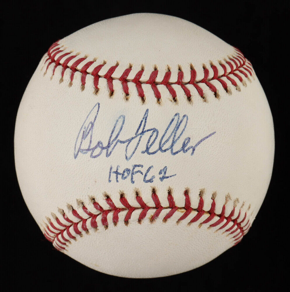 Bob Feller Signed OML Baseball Inscribed "HOF 62" (MLB Holo) Cleveland Indians