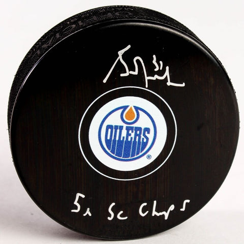 Grant Fuhr Signed Oilers Logo Hockey Puck (Schwartz COA) 5xStanley Cup Champion