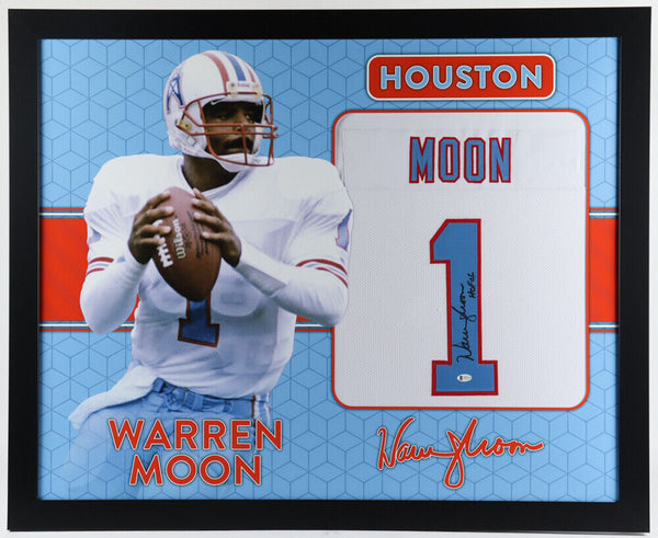 Warren Moon Signed Houston Oilers 35' x 43' Custom Framed Jersey