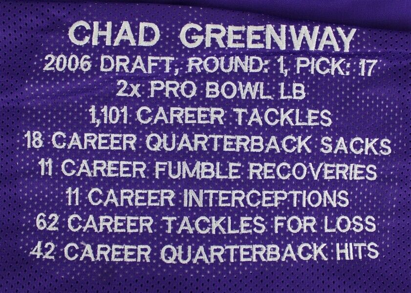 Chad Greenway Signed Minnesota Vikings Career Stat Highlight Jersey Beckett COA