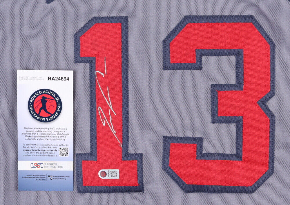 Ronald Acuna Jr Signed Atlanta Braves Jersey (USA SM) 2018 N.L. Rookie o/t Year