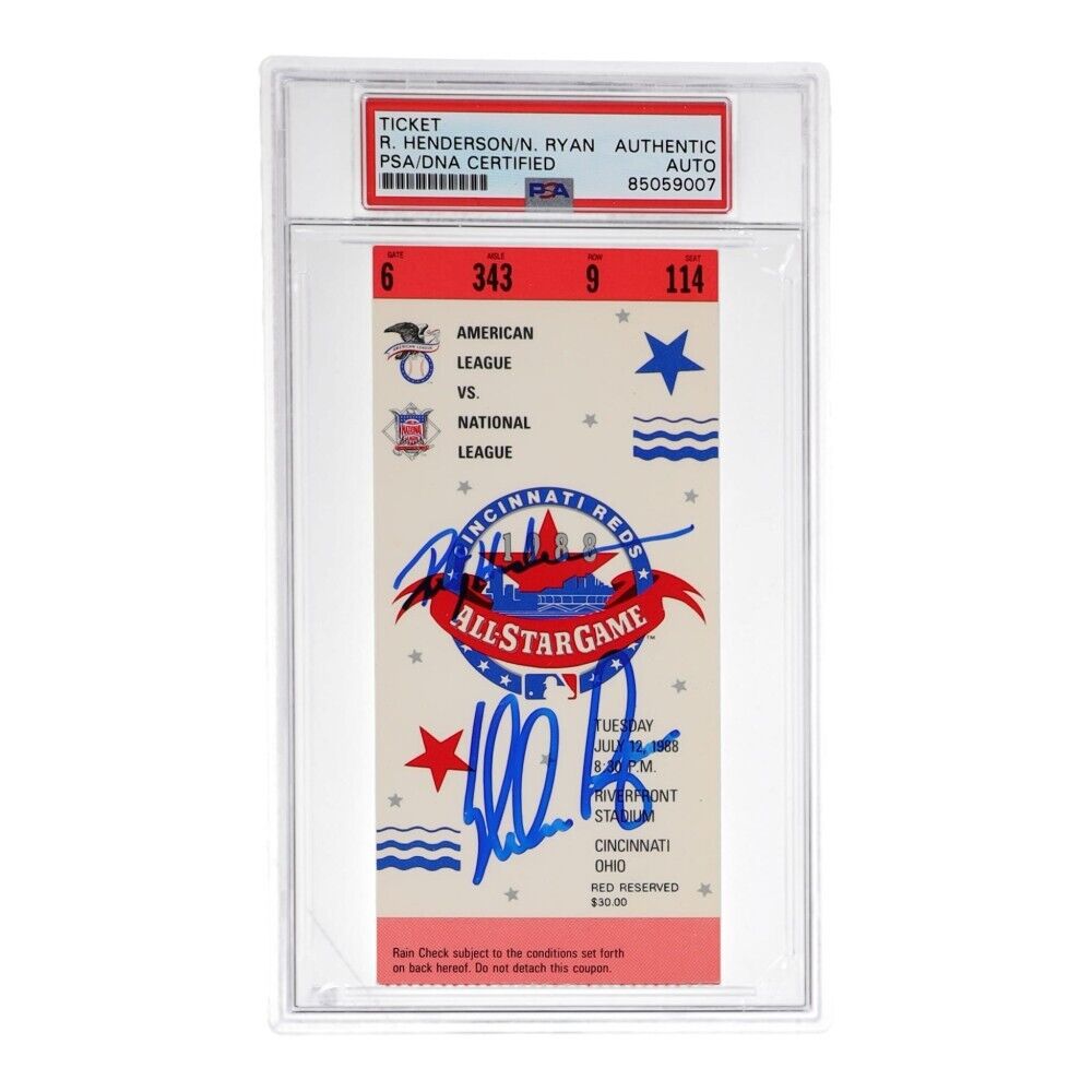 Rickey Henderson & Nolan Ryan Signed 1988 Original All-Star Game Ticket /PSA Cap