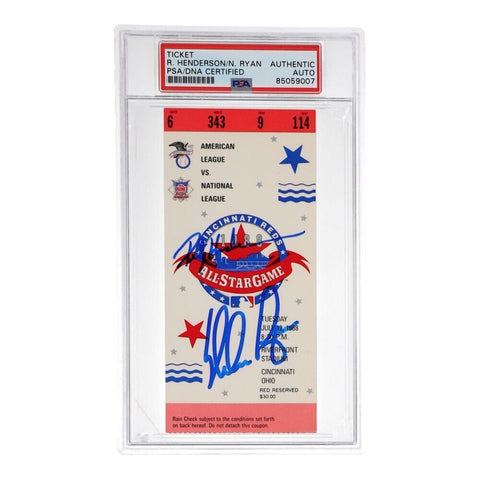Rickey Henderson & Nolan Ryan Signed 1988 Original All-Star Game Ticket /PSA Cap