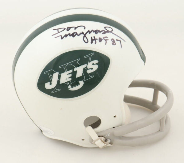 Don Maynard Signed New York Jets Mini Helmet Inscribed HOF 87 (JSA) –