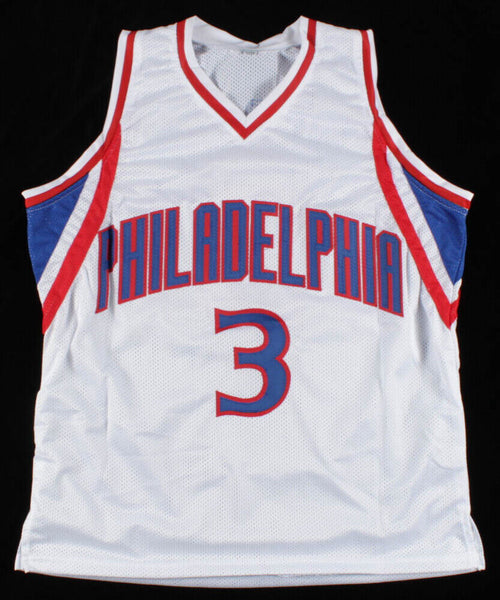 Allen Iverson Signed Philadelphia 76ers Blue Jersey #1 Pick 1996 Draft –