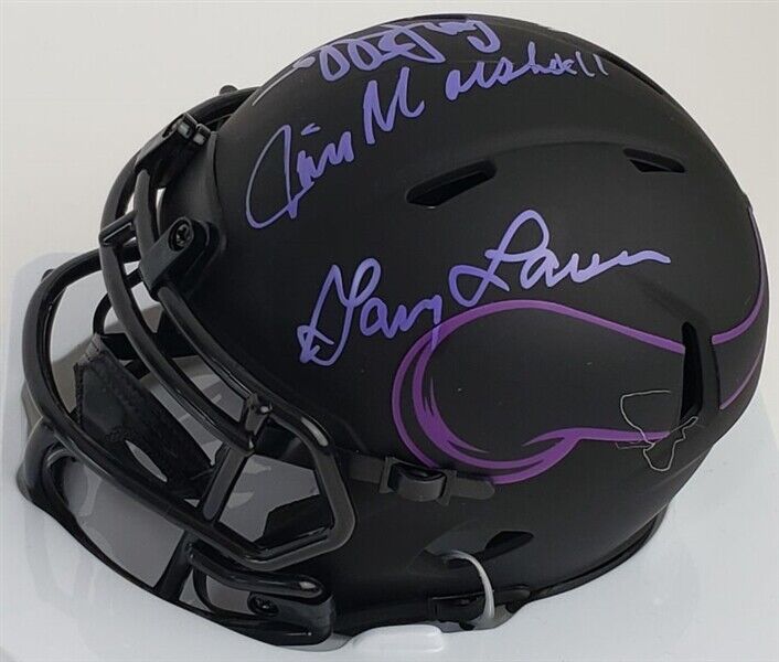 Purple People Eaters Signed Vikings Mini Helmet / Signed by all 4 Eller, Page +
