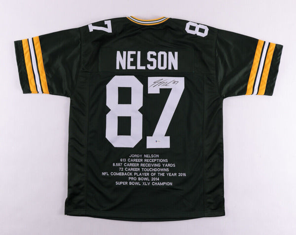 Jordy Nelson Green Bay Packers Signed Career Highlight Stat Jersey (JS –