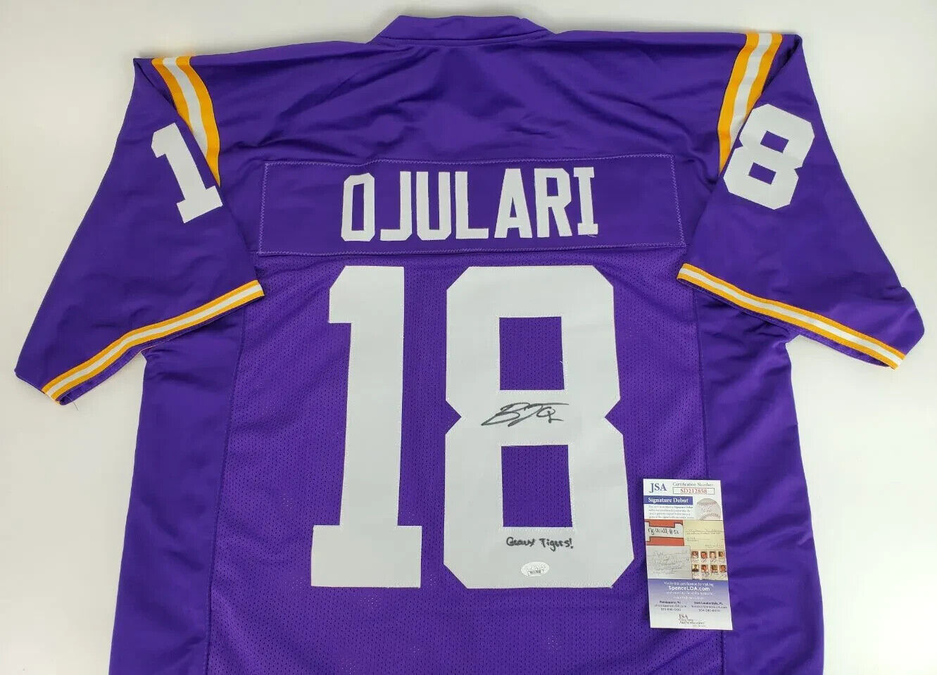 BJ Ojulari “Geaux Tigers” Signed LSU Tigers Purple Jersey (JSA COA) Cardinals LB