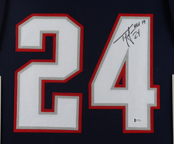 Ty Law Signed Patriots 35x 43 Framed Jersey (Beckett COA