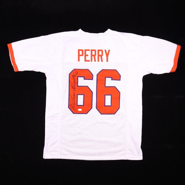 Autographed/Signed William Perry The Refrigerator Chicago White Football  Jersey JSA COA