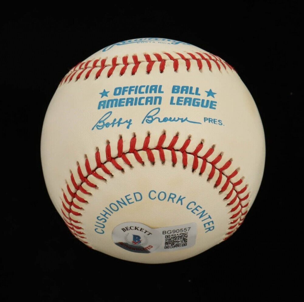 Bob Lemon Signed OML Baseball Inscribed "HOF 76" (Beckett) Cleveland Indians