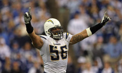 Shawne Merriman Signed San Diego Chargers White Jersey (PSA COA) 3xPro Bowl L.B