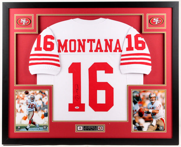 Joe Montana Signed San Francisco 49ers 35x43 Custom Framed Jersey (JSA  Holo) Q.B