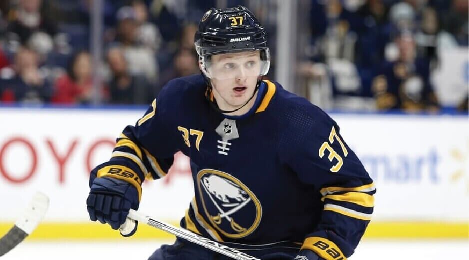 Casey Mittelstadt “Go Sabres” Signed Buffalo Sabres Mini Helmet (Upper Deck COA)