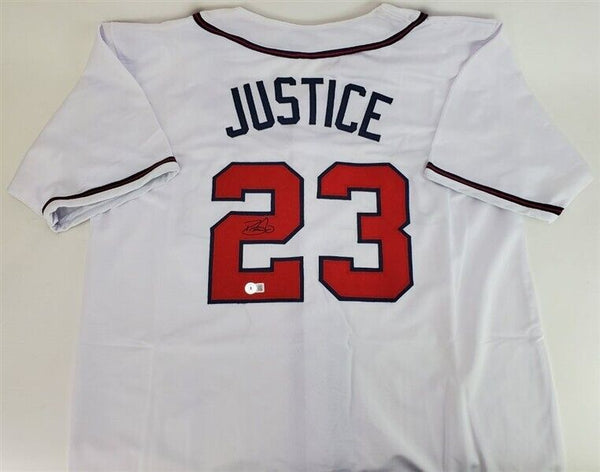 Dave Justice Signed Atlanta Braves Jersey (Beckett) 2xWorld Series Cha –