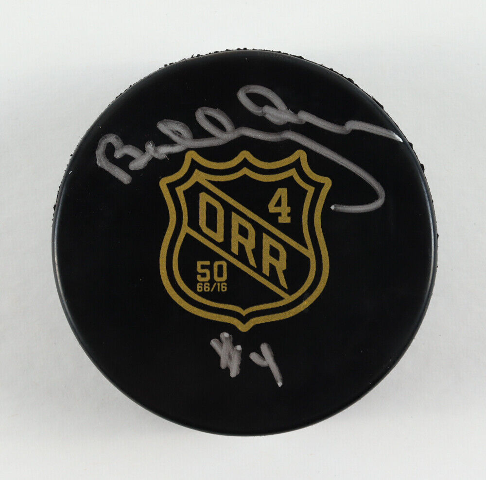 Bobby Orr Signed Official NHL Boston Bruins 50th Anniversary Logo Puck (Orr COA)
