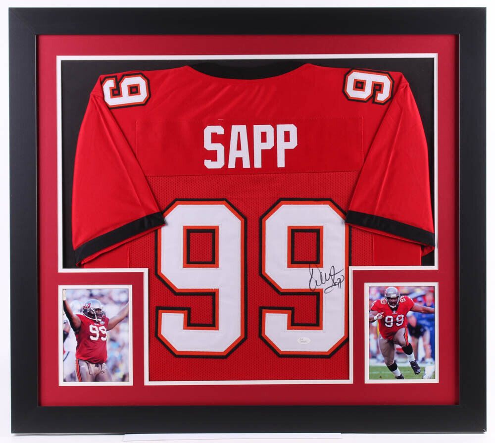 Warren Sapp Signed Buccaneers 31x35 Custom Framed Jersey (JSA) Tampa Bay D.T.
