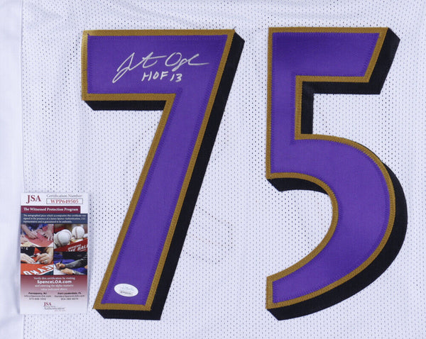 Jonathan Ogden Signed Baltimore Ravens Career Stat Jersey (JSA COA) 11 –