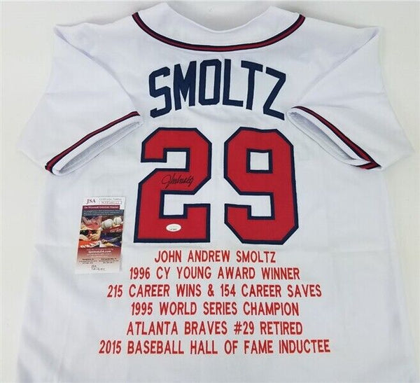 Autographed/Signed John Smoltz Atlanta Blue Baseball Jersey JSA COA